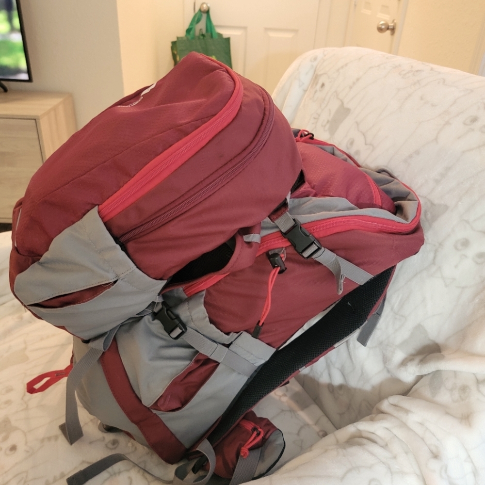Ozark Trail Burgundy double back pack Large one 35 L And small one 15 L